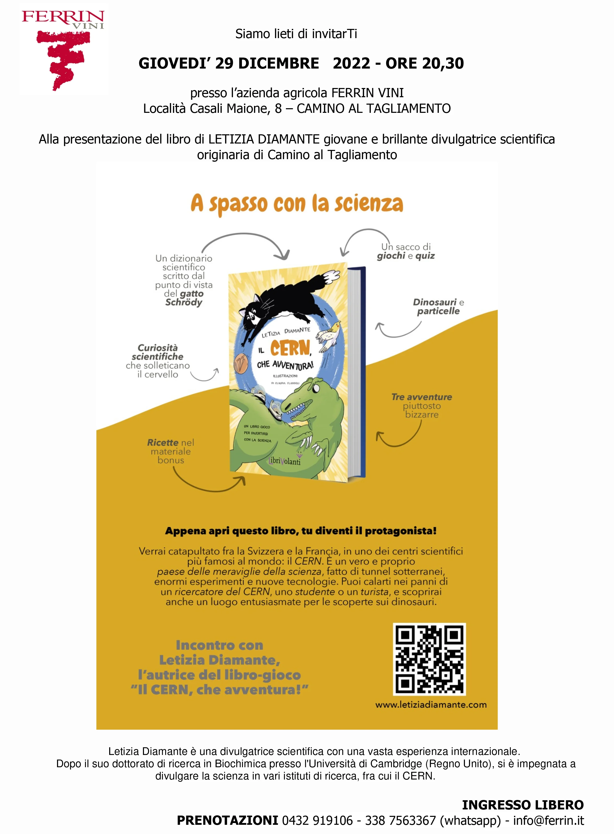 the author of Your Adventures at CERN and other science books for children, Letizia Diamante, will present in Friuli